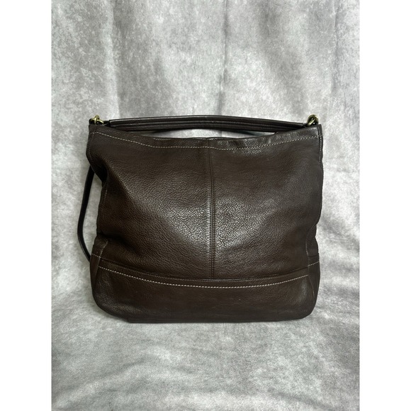 Coach F23293 Pebble Leather Hobo 2Way Shoulder Hand Bag Zip Closure Brown - Picture 5 of 10